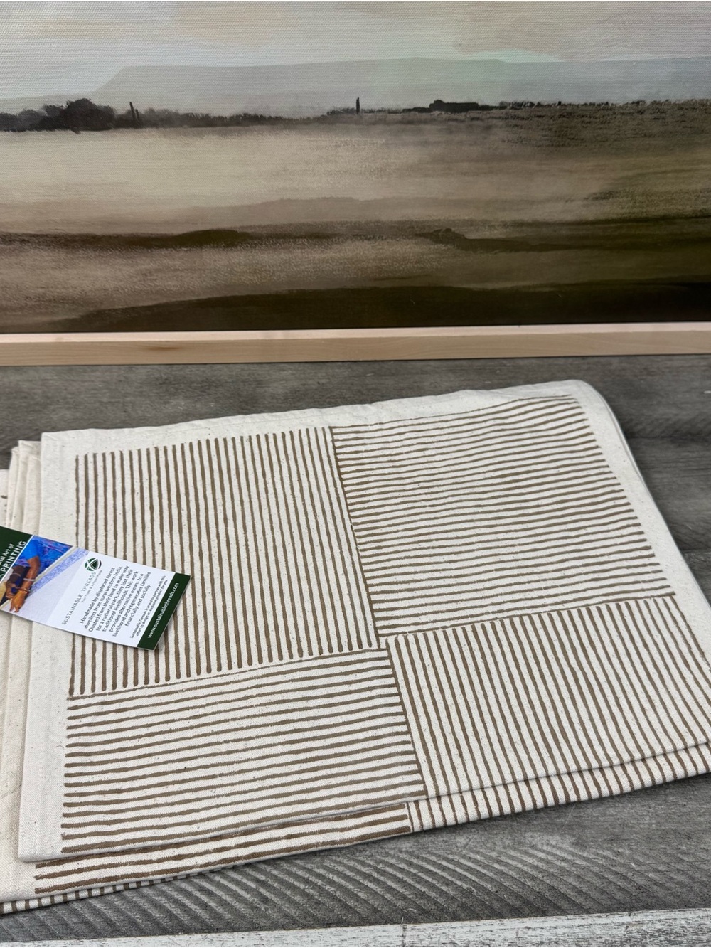 West Elm Sustainable Threads Artisan Block-Print Cotton Placemats Set/4 Flax OB